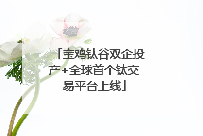 宝鸡钛谷双企投产+全球首个钛交易平台上线